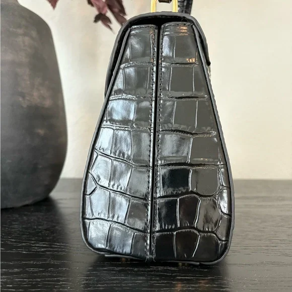 Veronica Beard Croc-Embossed Crest Lock Bag - Picture 9 of 12